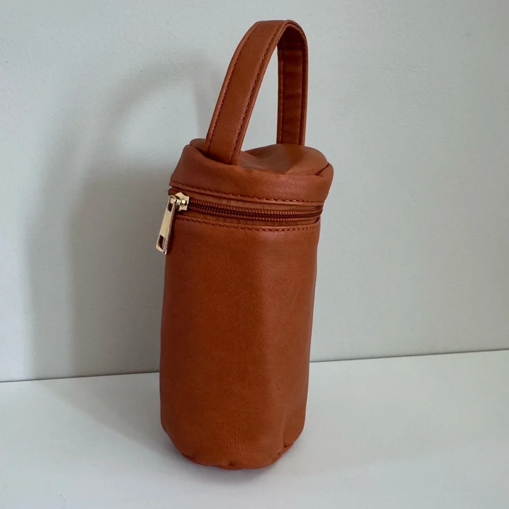 Leather Saddle Brown Insulated Baby Bottle Bag for Travel